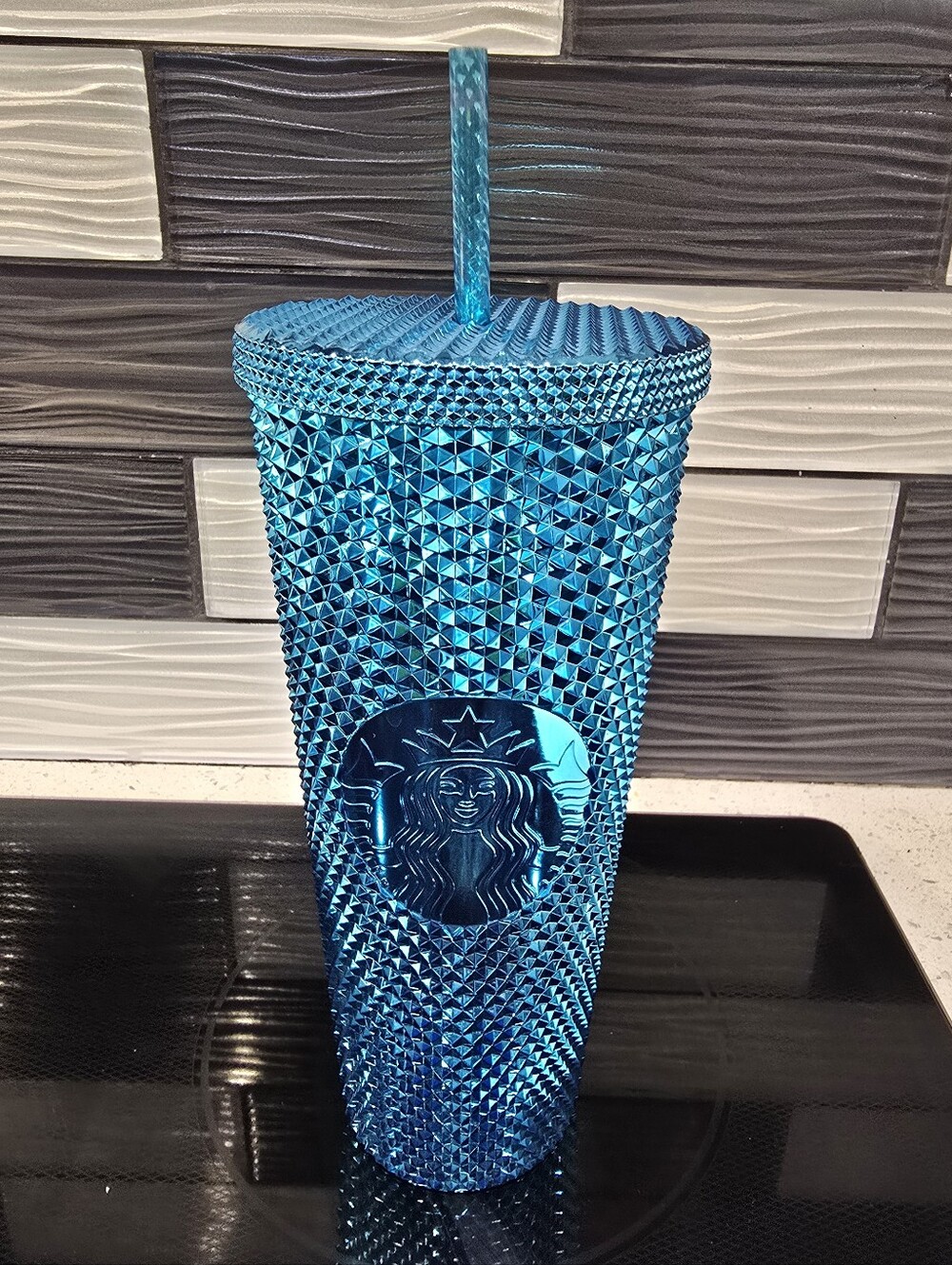 Starbucks Metallic Blue Studded Venti Tumbler with Straw